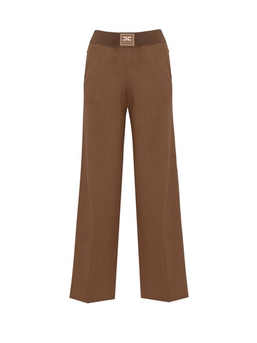 Pantaloni in maglia con bande in viscosa lucida Argilla/Burro Elisabetta Franchi | KP74S61E2727